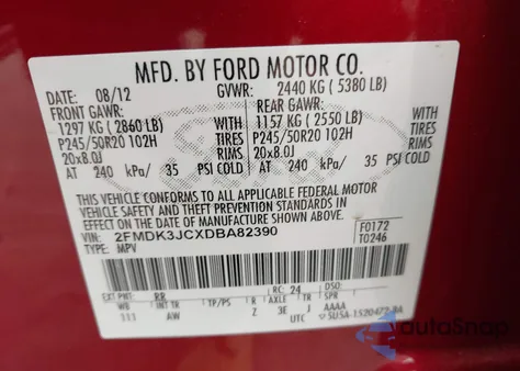2013 Ford Edge Sel from USA, damaged, VIN 2FMDK3JCXDBA82390